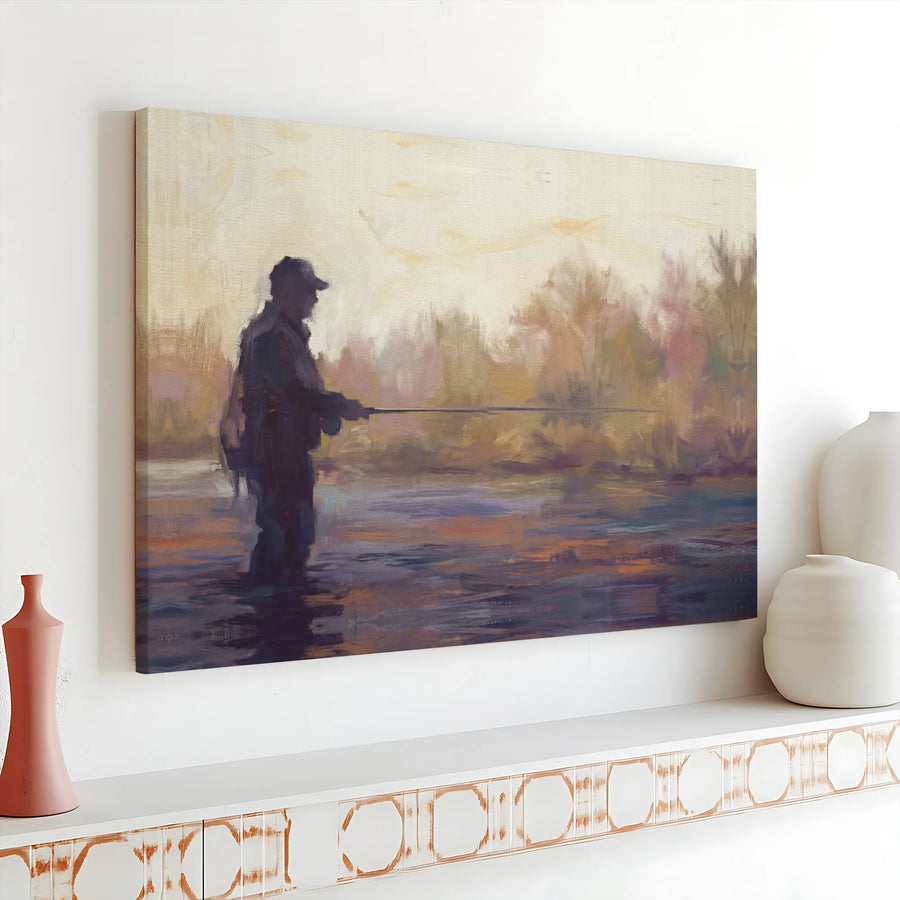 Fly Fishing Canvas Wall Art | Abstract Fisherman Painting Print | Premium Gallery Wrapped Canvas | Gift for Dad, Angler's Cabin Decor