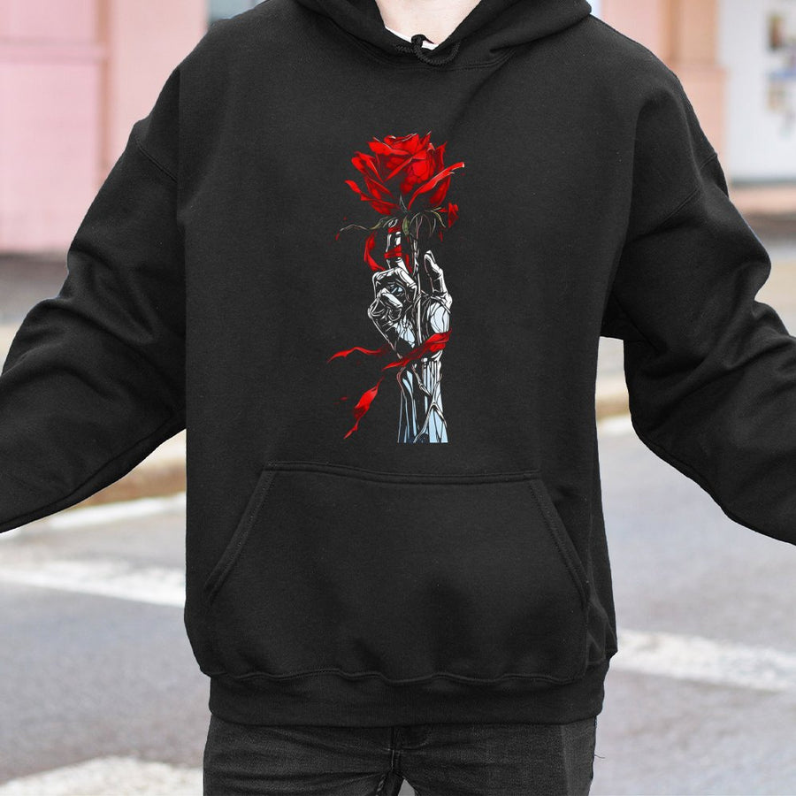 Rose Skeleton Hand Hoodie | Gothic Floral Graphic Streetwear | Premium Cotton Blend | Aesthetic Unisex Gift for Art Lovers