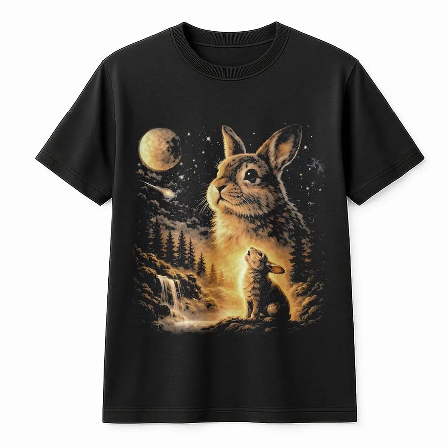 Bunny Howling at the Moon T-Shirt | Vintage Celestial Rabbit Graphic | Soft Cotton Blend Pullover | Gift for Nature & Animal Lovers