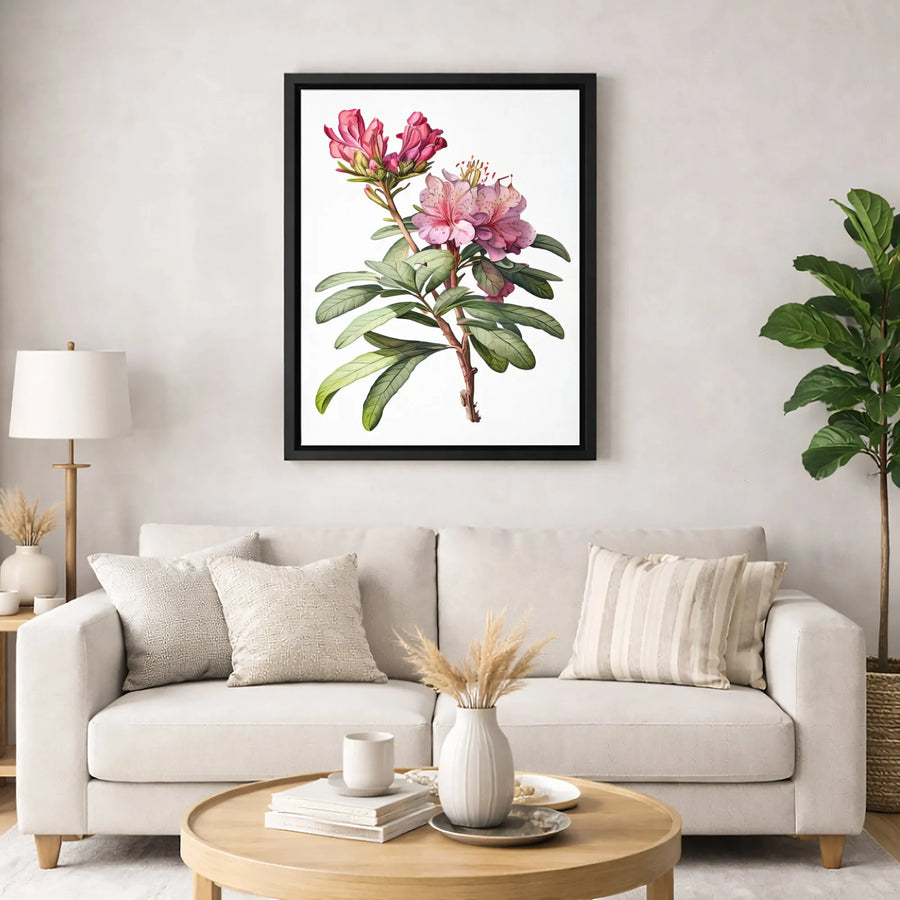 Pink Rhododendron Botanical Canvas Print | Vintage Floral Wall Art | Gallery Quality 1.25 Inch Wrap | Nature Lover Home Decor Gift