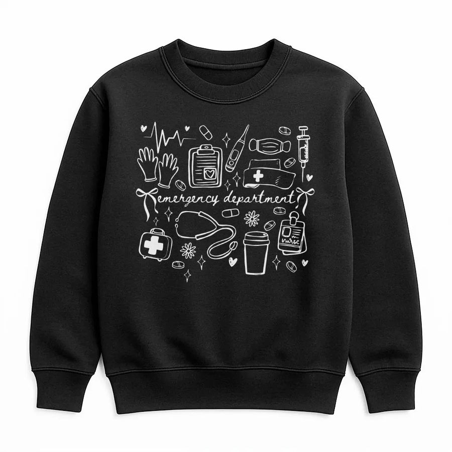 Emergency Department Sweatshirt | Cute Medical Icon Graphic Design | Premium Cotton Blend | Gift for Nurses and Nursing Students