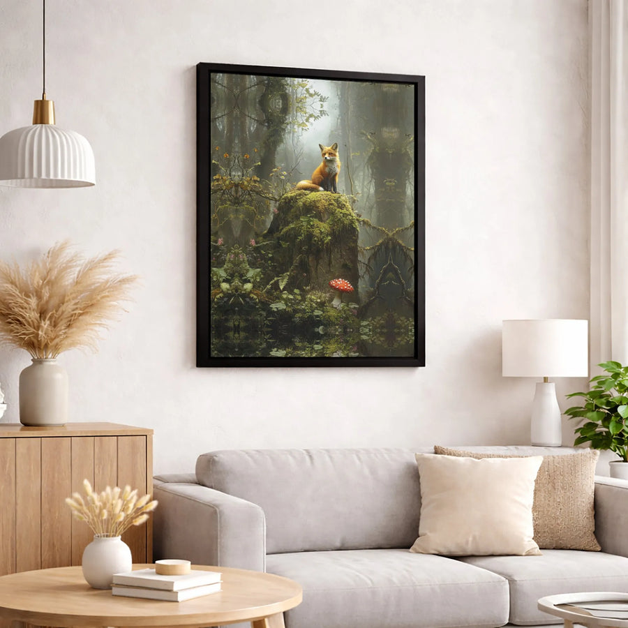 Fox Canvas Wall Art | Mystical Forest Nature Print with Toadstool | Premium 1.25" Gallery Wrapped Canvas | Whimsical Woodland Home Decor