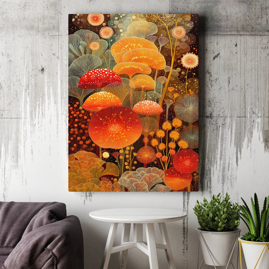 Mushroom Forest Canvas Wall Art | Psychedelic Botanical Nature Print | 1.25 Inch Gallery Wrap Premium Decor | Vibrant Home Office Gift