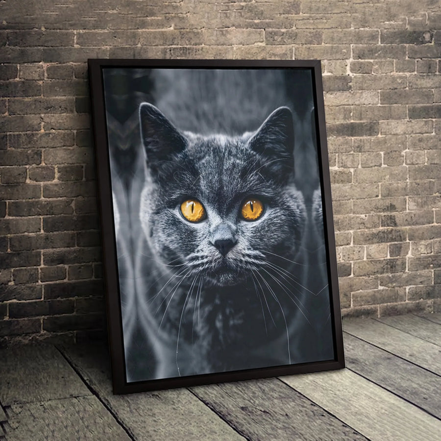 Black Cat Wall Art with Golden Eyes | Modern Animal Portrait Canvas Print | 1.25 Inch Gallery Wrap | Premium Decor for Home and Office