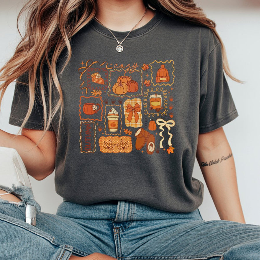 Cozy Fall T-Shirt | Pumpkin Spice Aesthetic Graphic | 100% Soft Cotton Tee | Cute Autumn Seasonal Gift for Women