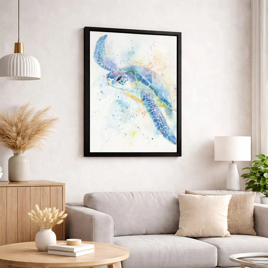 Watercolor Sea Turtle Canvas Wall Art | Vibrant Marine Life Painting | Premium Gallery-Wrapped Print | Coastal Decor Gift for Ocean Lovers