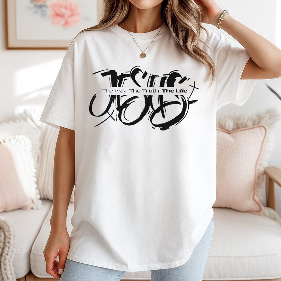 Jesus The Way The Truth The Life T-Shirt | Christian Graffiti Scripture Design | 100% Cotton Premium Tee | Faith-Based Religious Gift For Believers