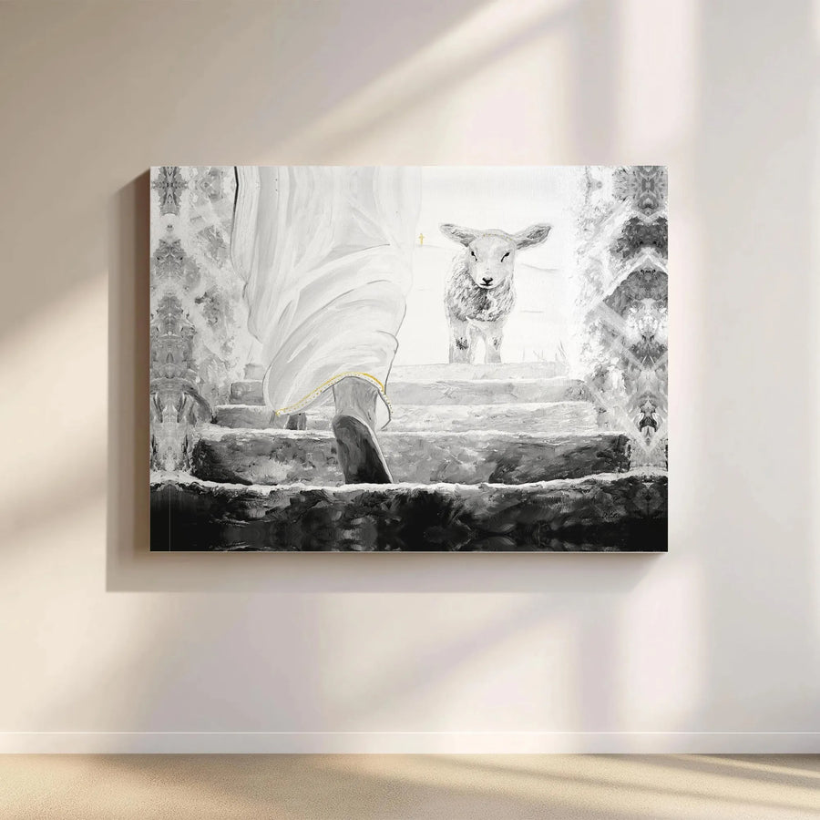 Jesus and Lamb Canvas Wall Art | Religious Shepherd Painting | Gallery Quality 1.25 inch Stretched Print | Spiritual Home Decor Gift