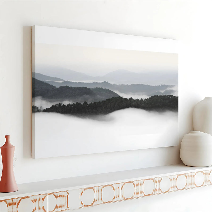 Smoky Mountains Canvas Wall Art | Moody Rolling Fog Landscape Photography | Premium Gallery Wrapped Print | Modern Cabin & Farmhouse Decor Gift