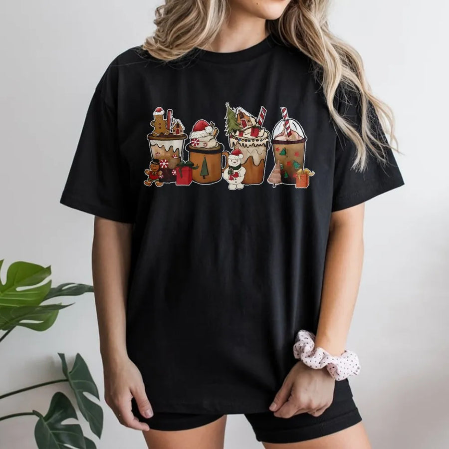 Christmas Coffee T-Shirt | Gingerbread Latte Graphic Tee | Premium Soft Cotton | Holiday Gift for Coffee Lovers