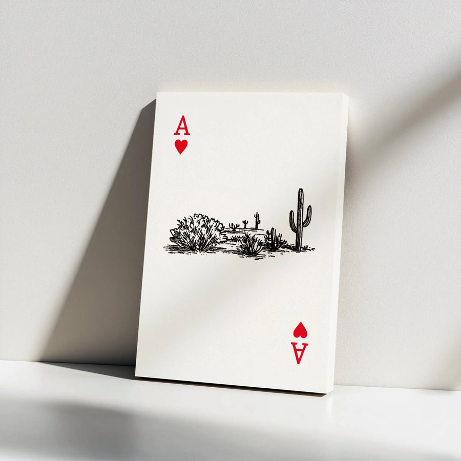 Ace Of Hearts Canvas Wall Art | Desert Cactus Sketch Illustration | Premium Gallery Wrap Print | Modern Boho Home Decor Gift