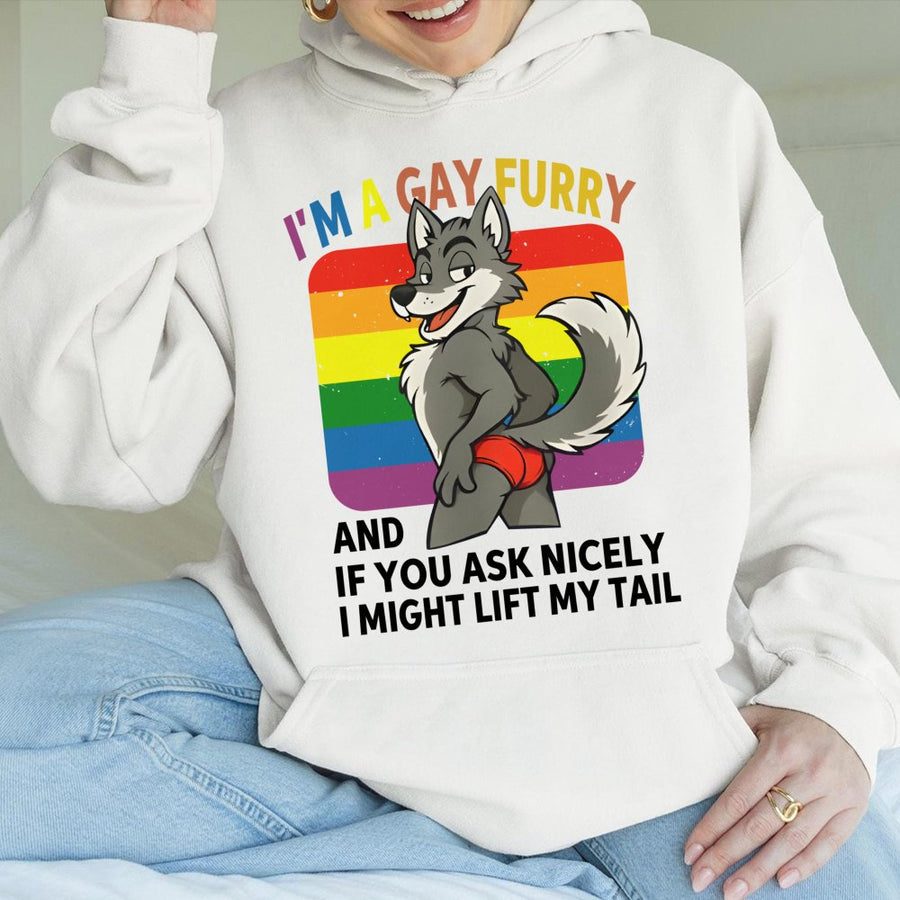 Gay Furry Pride Hoodie | Rainbow Wolf Character Graphic | Premium Cotton Blend | Funny LGBTQ Gift for Furry Fandom Fans