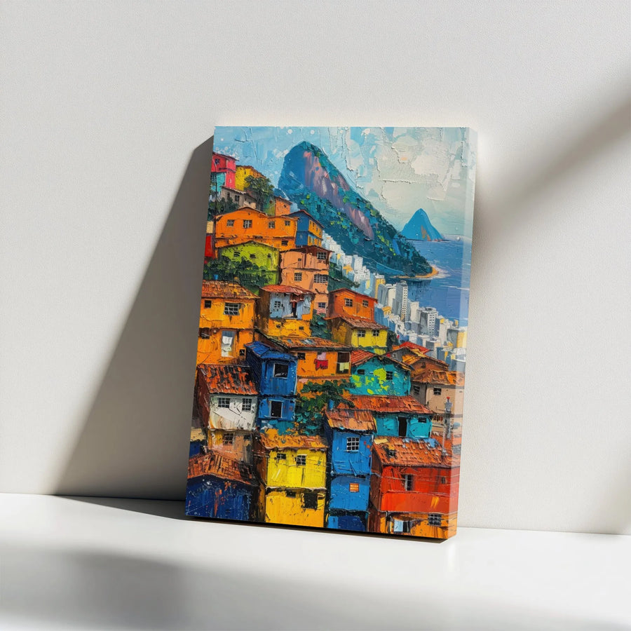 Colorful Favela Canvas Print | Vibrant Rio de Janeiro Painting Art | Premium Gallery Wrap Canvas | Modern Brazil Travel Decor Gift