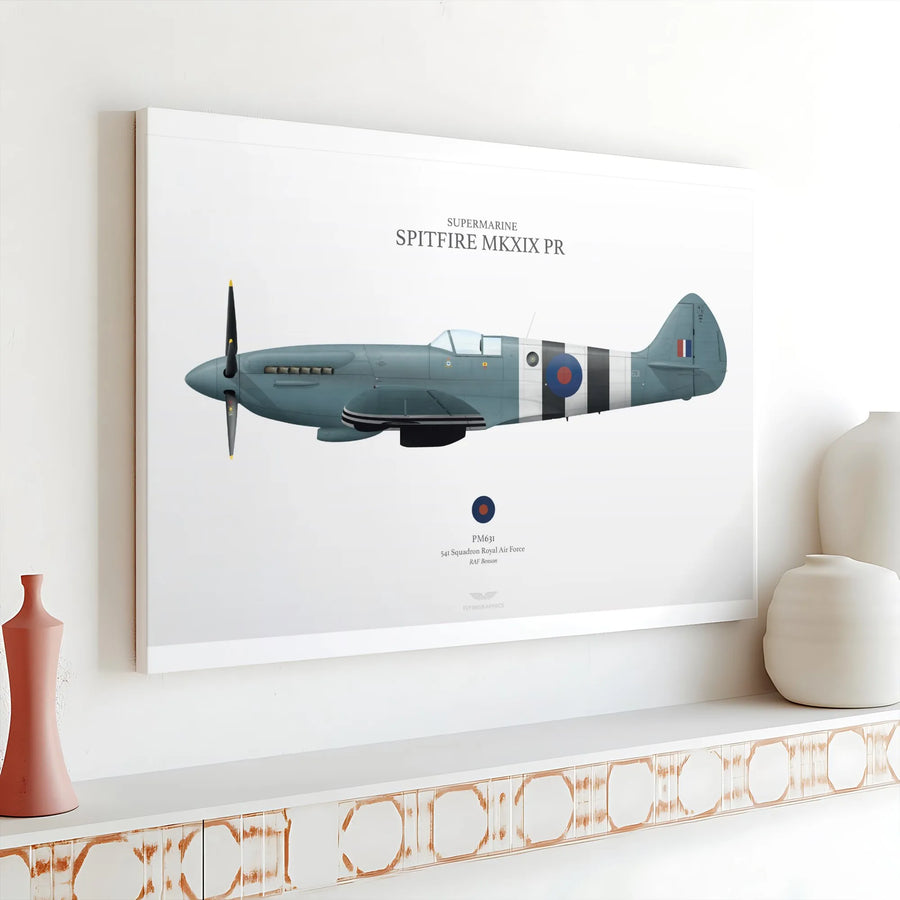 Supermarine Spitfire MkXIX Canvas Print | Historical RAF 541 Squadron Illustration | Gallery Wrap Premium Decor | Aviation Gift for History Buffs