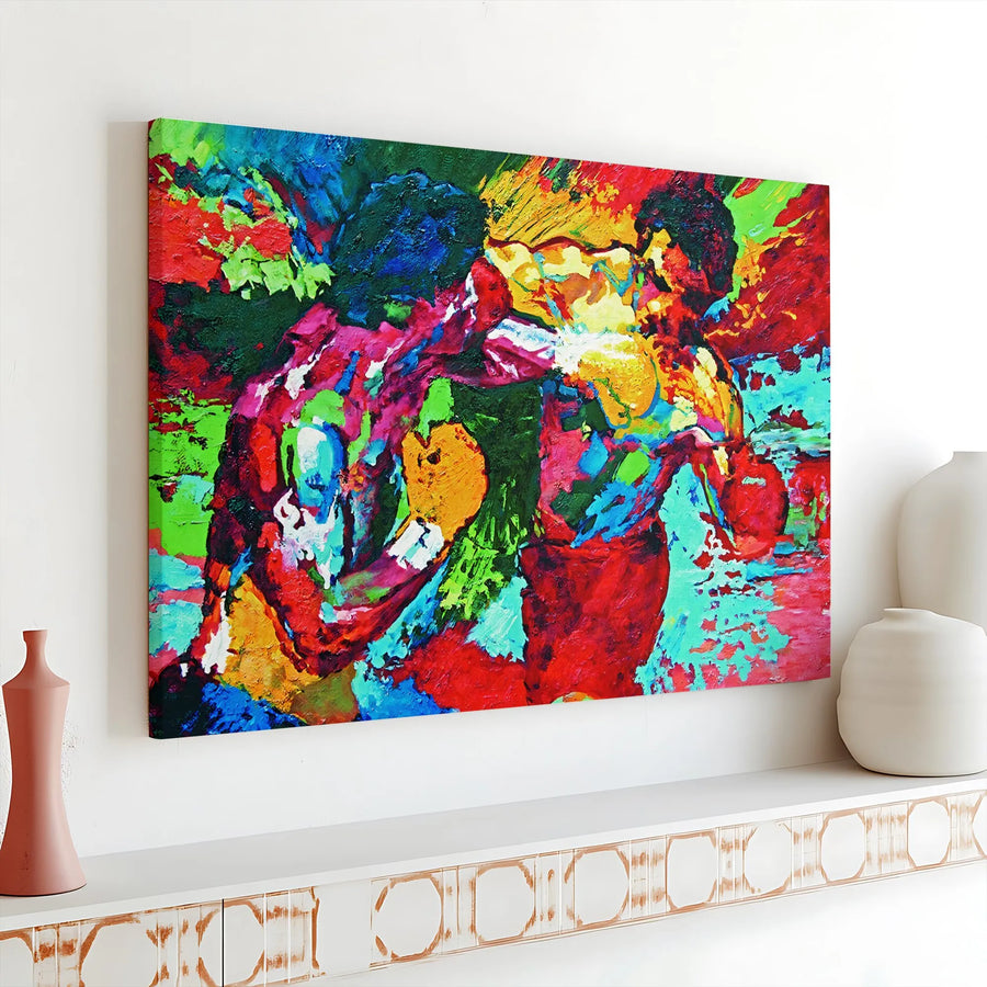 Boxing Wall Art Canvas | Abstract Punching Fighters Oil Painting | Premium Gallery Wrap Decor | Gift for Boxing Fans and Gym Owners
