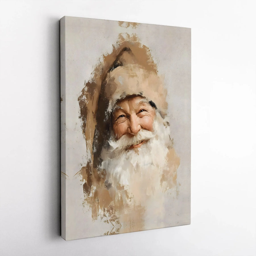 Smiling Santa Claus Portrait Canvas Art | Abstract Rustic Oil Style | Premium 1.25-Inch Gallery Wrap | Festive Holiday Wall Decor Gift