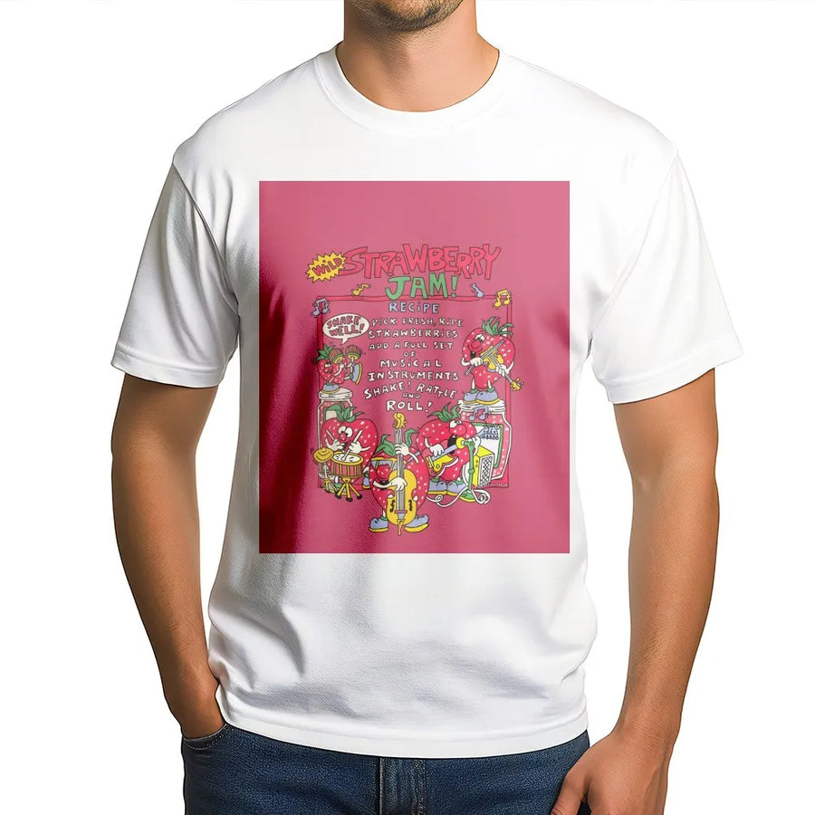 Strawberry Jam T-Shirt | Retro Kawaii Musical Strawberry Band Graphic | Premium Cotton Streetwear Tee | Cute Fruit Lover Gift For Women Teens