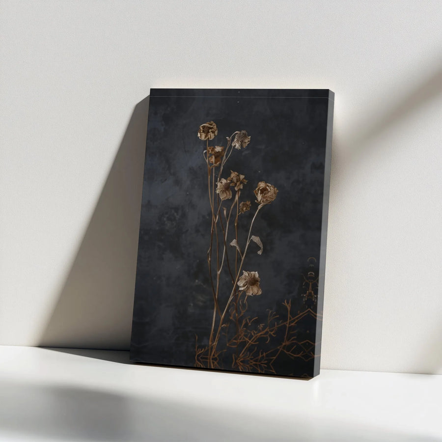Dried Botanical Canvas Art | Dark Moody Floral Photography | Premium Gallery Wrapped Canvas | Modern Minimalist Wall Decor Gift