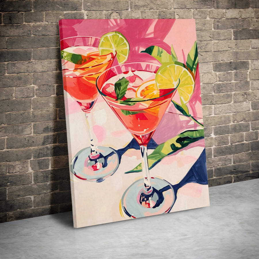 Pink Cocktail Canvas Print | Abstract Summer Drink Wall Art | Premium Fade-Resistant Decor | Modern Home Kitchen Bar Wall Decor