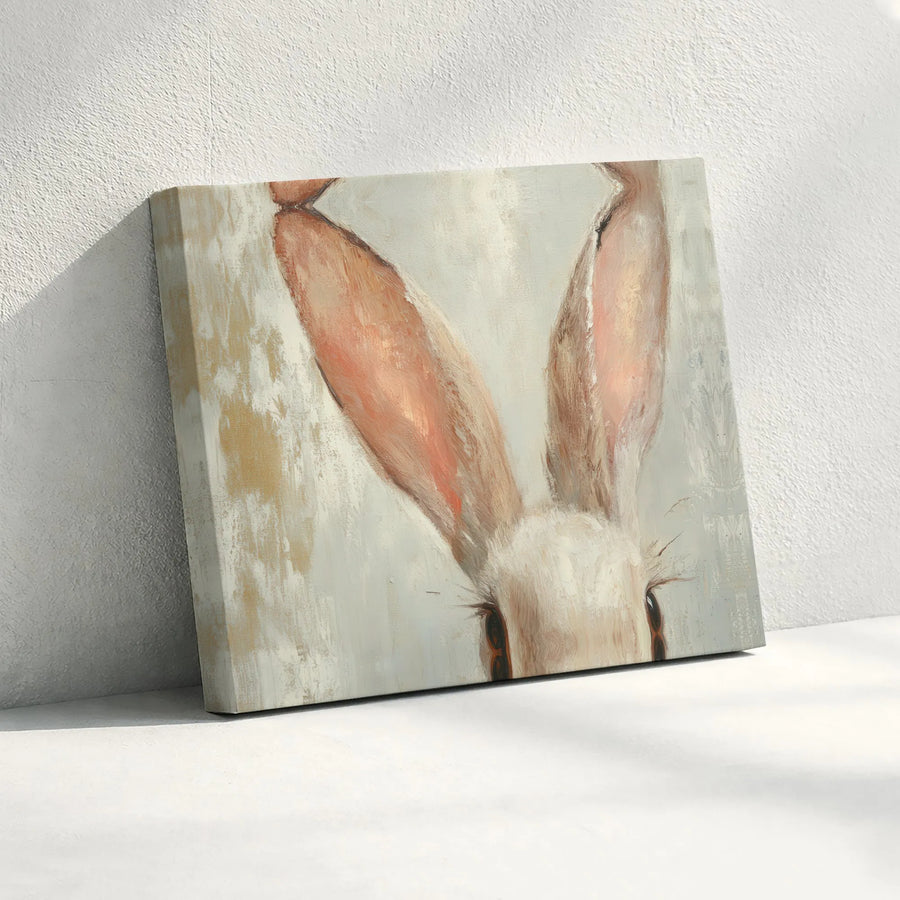 Peeking Rabbit Wall Art | Abstract Neutral Bunny Oil Painting | Premium Gallery-Wrapped Canvas | Rustic Farmhouse Decor Gift