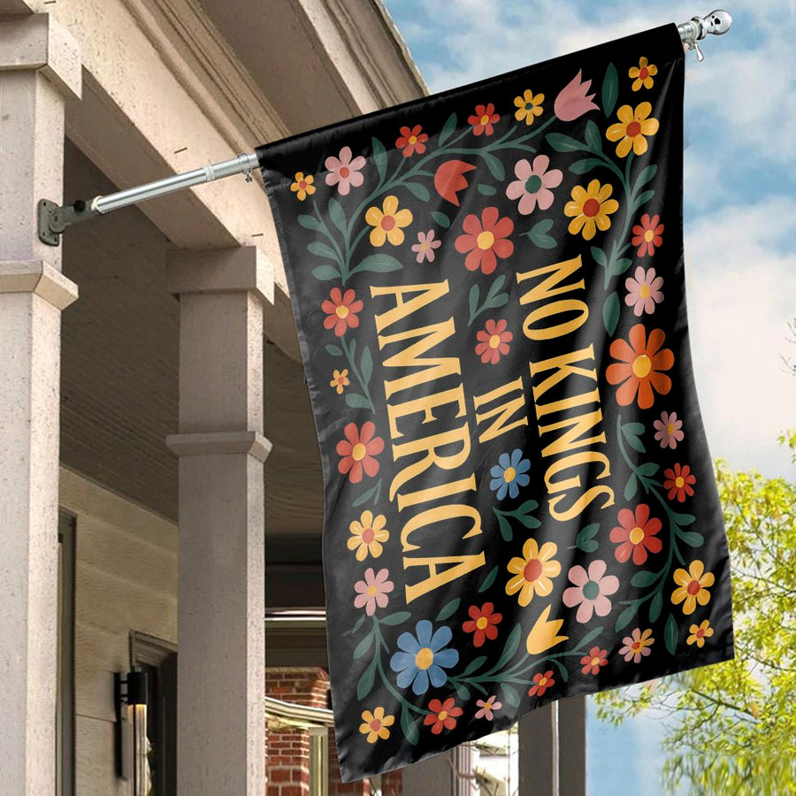 No Kings In America House Flag | Patriotic Folk Art Floral Garden Banner | Weather-Resistant Premium Polyester | Independence Day Yard Decor Gift
