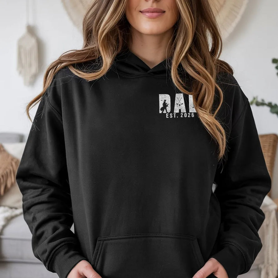 Dad Est 2026 Hoodie | New Dad To Be Golfer Silhouette Graphic | Premium Cotton Blend Pullover | Gift for Expectant Father