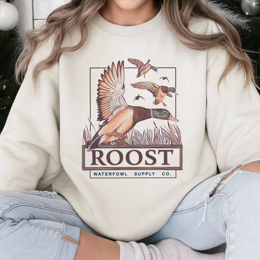 Flying Duck Sweatshirt | Mallard Waterfowl Hunting Graphic | Cotton Blend Premium Apparel | Outdoor Gift For Hunters Men And Women