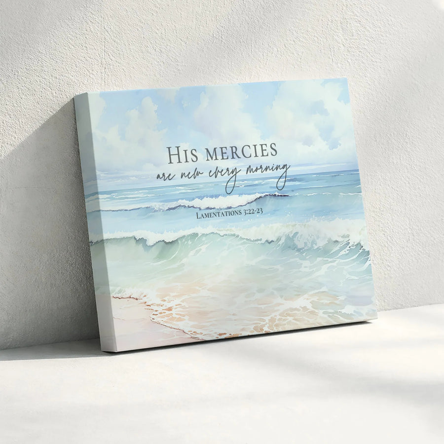 Christian Wall Art Canvas | His Mercies Are New Every Morning Scripture | Premium Thick Gallery Wrap Canvas | Inspirational Christian Home Decor