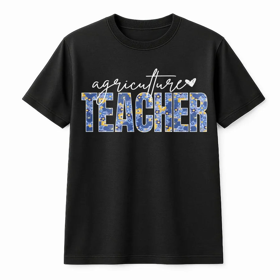 Agriculture Teacher T-Shirt | Blue Floral Print Design | Premium Cotton Blend | Gift for Ag Educator