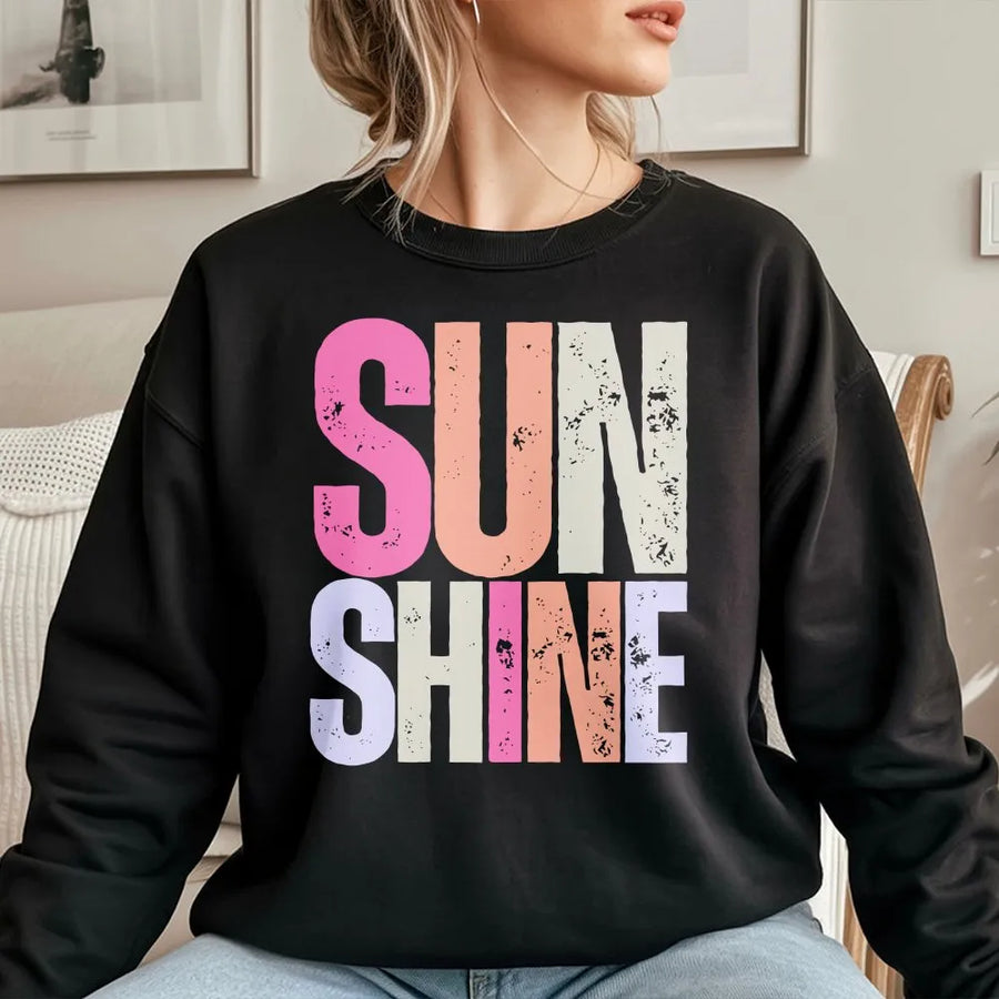 Sunshine Sweatshirt | Retro Distressed Graphic Pullover | Soft Cotton Blend Sweatshirt | Positive Vibe Gift for Women