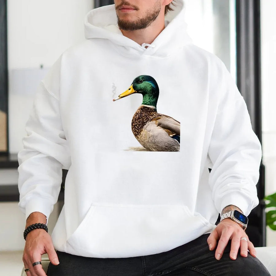 Funny Smoking Duck Hoodie | Viral Mallard Meme Graphic Sweatshirt | Premium Cotton Blend | Novelty Gift for Hunters & Birdwatchers