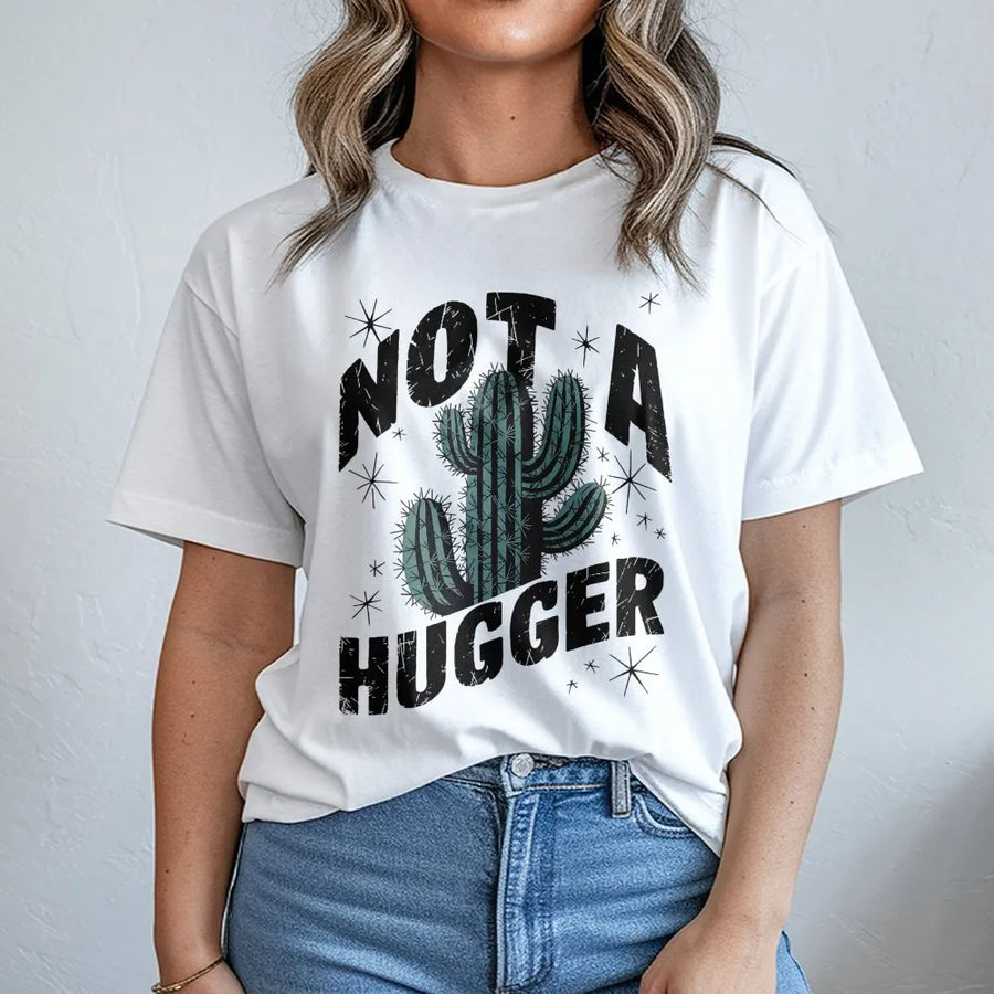 Not A Hugger Cactus T-Shirt | Funny Sarcastic Western Graphic Tee | Premium Soft Cotton | Introvert Gift for Plant Lovers