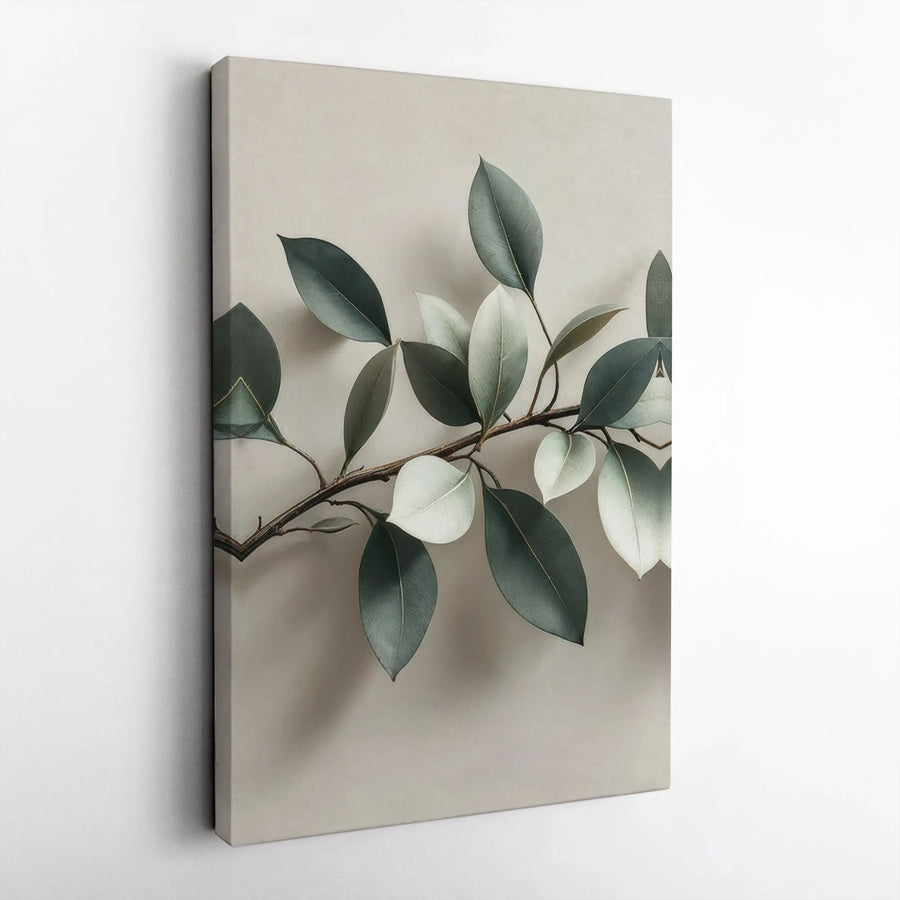Minimalist Botanical Canvas Art | Sage Green Leaf Branch Wall Decor | Premium Fade-Resistant Print | Modern Home & Office Interior Wall Hanging