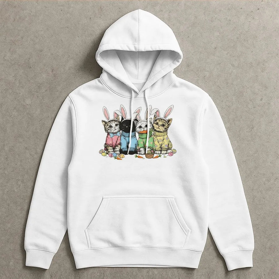 Easter Bunny Cats Hoodie | Cute Kitten Rabbit Ears Graphic | Cotton-Poly Blend Premium Comfort | Festive Spring Gift for Cat Lovers