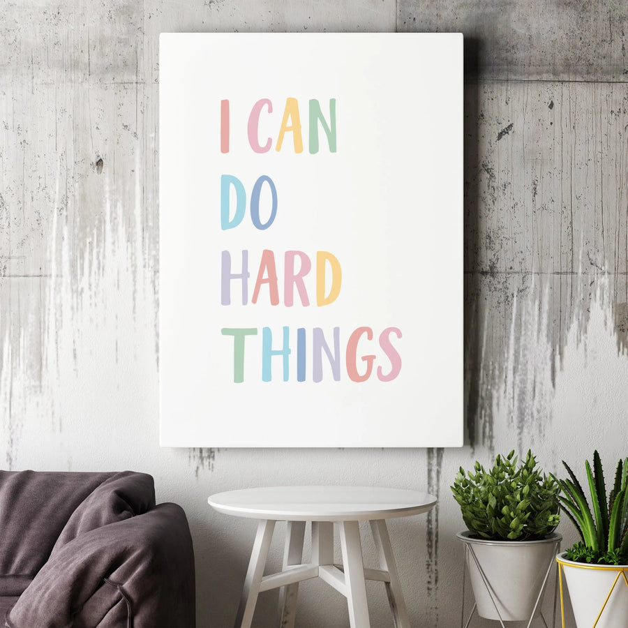 I Can Do Hard Things Wall Art | Pastel Typography Quote Print | Premium 1.25" Gallery Wrapped Canvas | Motivational Office Or Nursery Decor