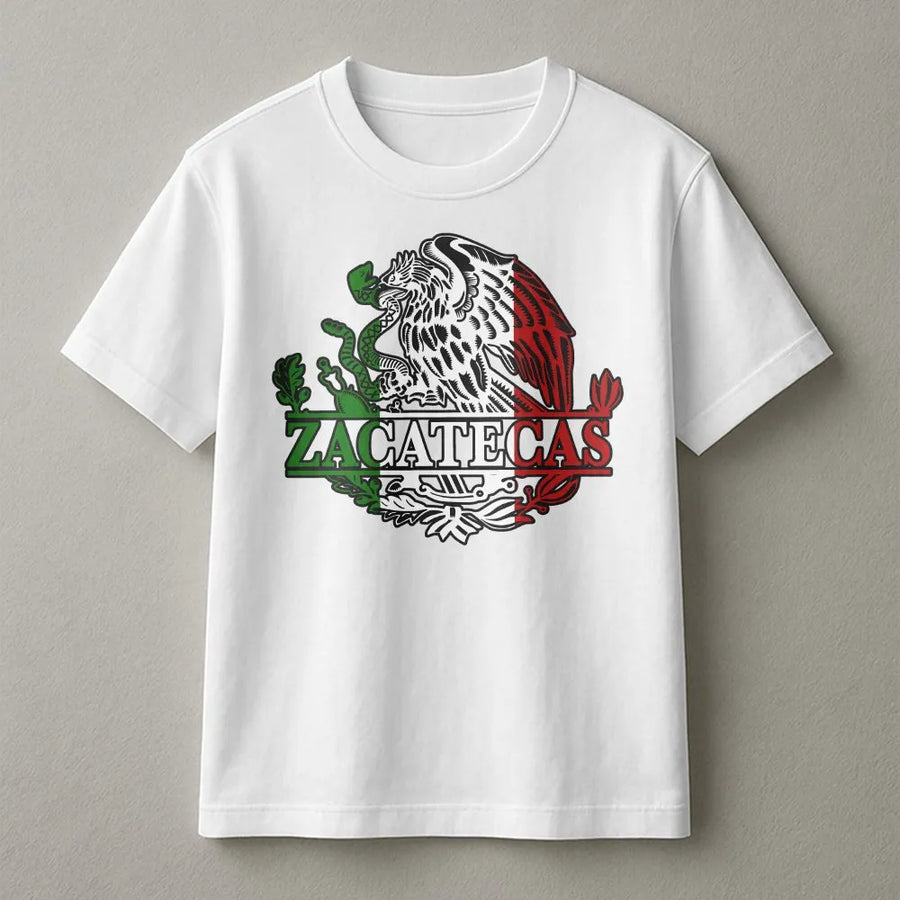 Zacatecas Mexico Flag T-Shirt | Eagle Emblem Graphic Tee | 100% Cotton Premium Quality | Cultural Heritage Gift for Mexican Americans