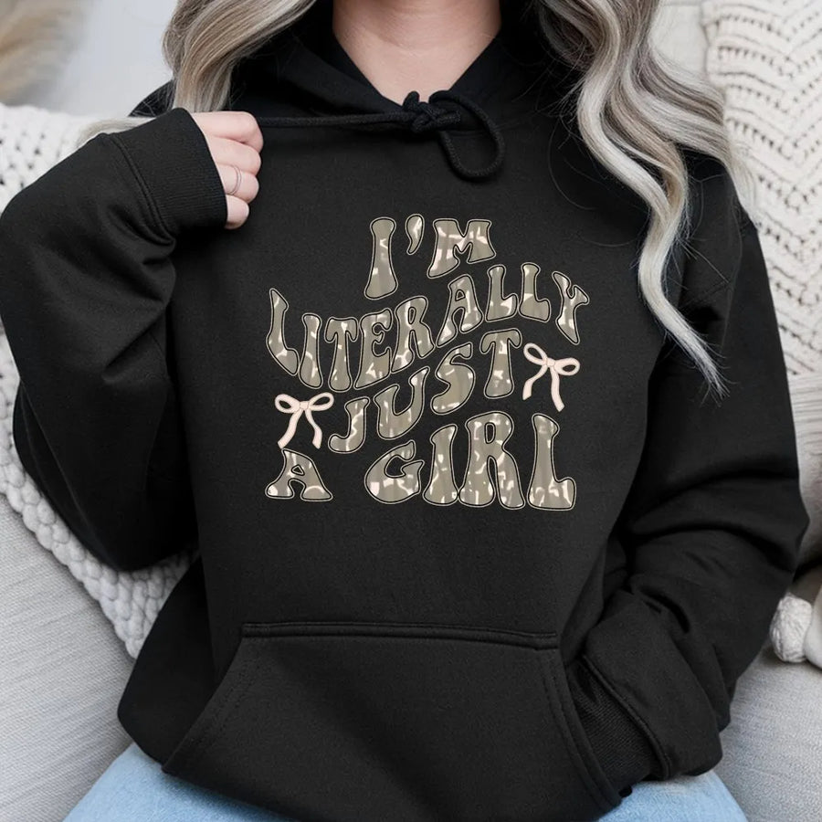 I'm Literally Just A Girl Hoodie | Retro Aesthetic Coquette Bow Graphic | Premium Cotton Blend | Funny Trendy Gift For Her Women Teens