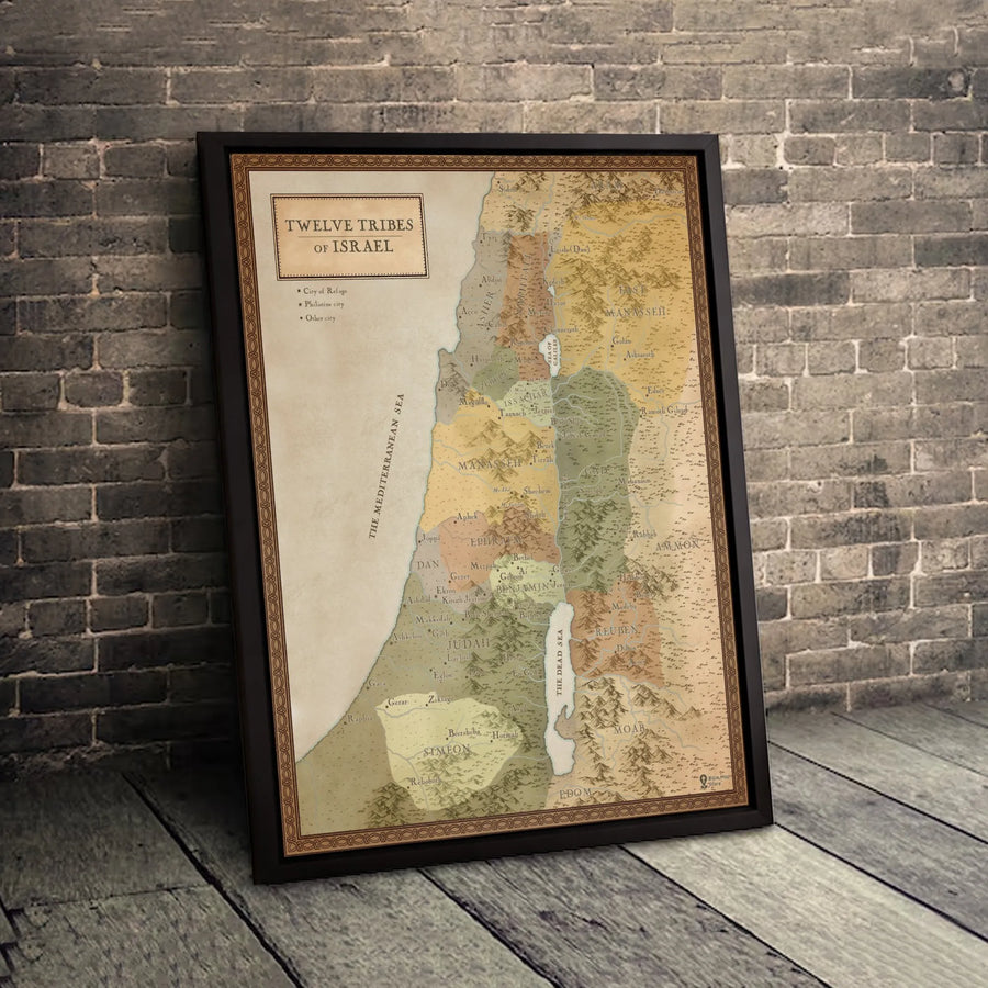 Twelve Tribes Of Israel Map Canvas | Vintage Biblical Geography Art | 1.25-Inch Premium Gallery Wrap | Religious Home Office Decor Gift