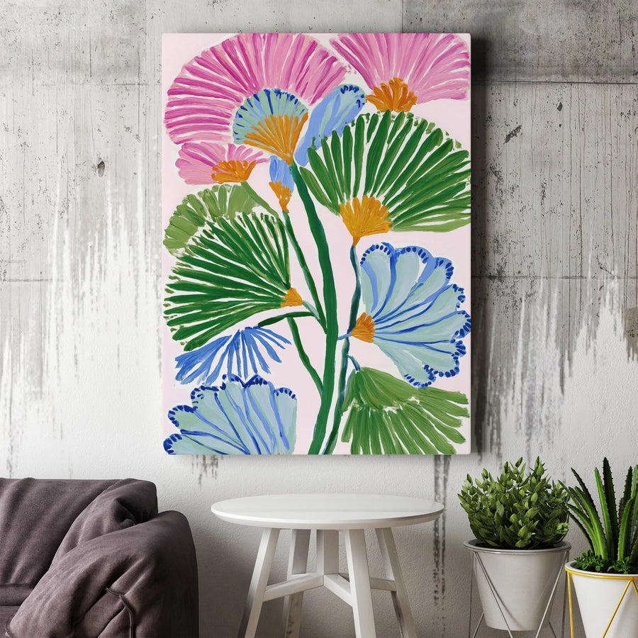 Abstract Floral Vertical Canvas | Vibrant Painterly Botanical Print | Premium 1.25" Thick Gallery Wrap | Modern Living Room Decor Gift for Her