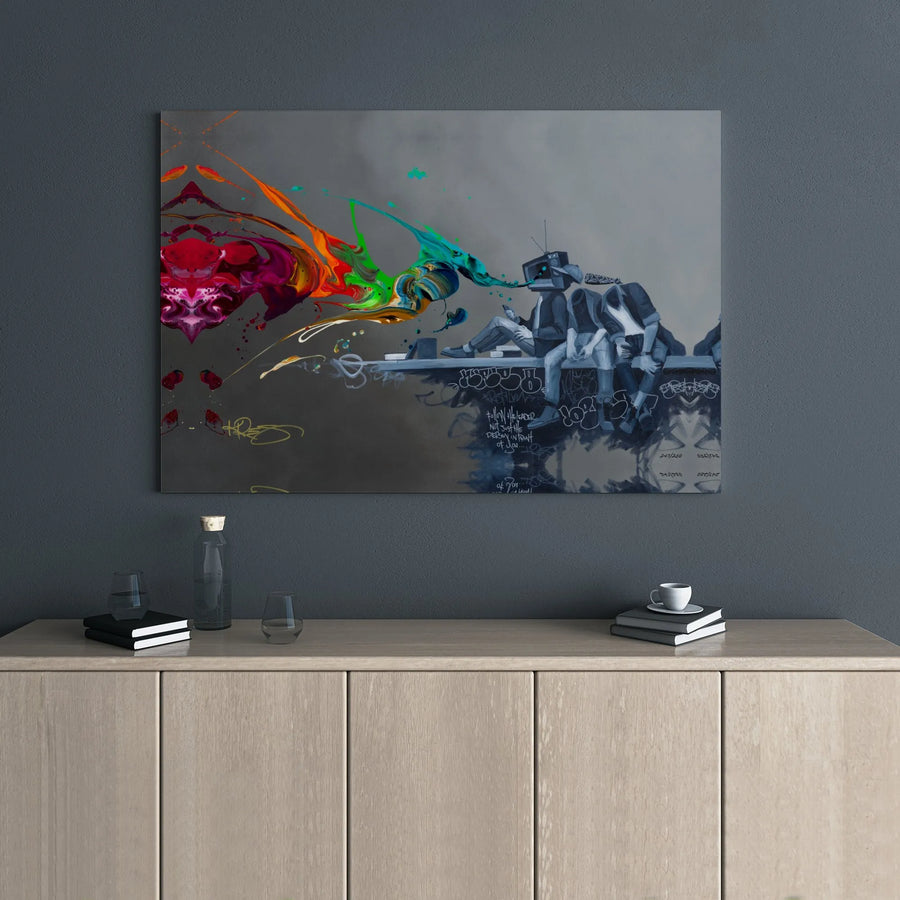 TV Head Street Art Canvas | Urban Graffiti Wall Decor | Premium 1.25 Inch Gallery Wrap | Motivational Office and Living Room Gift