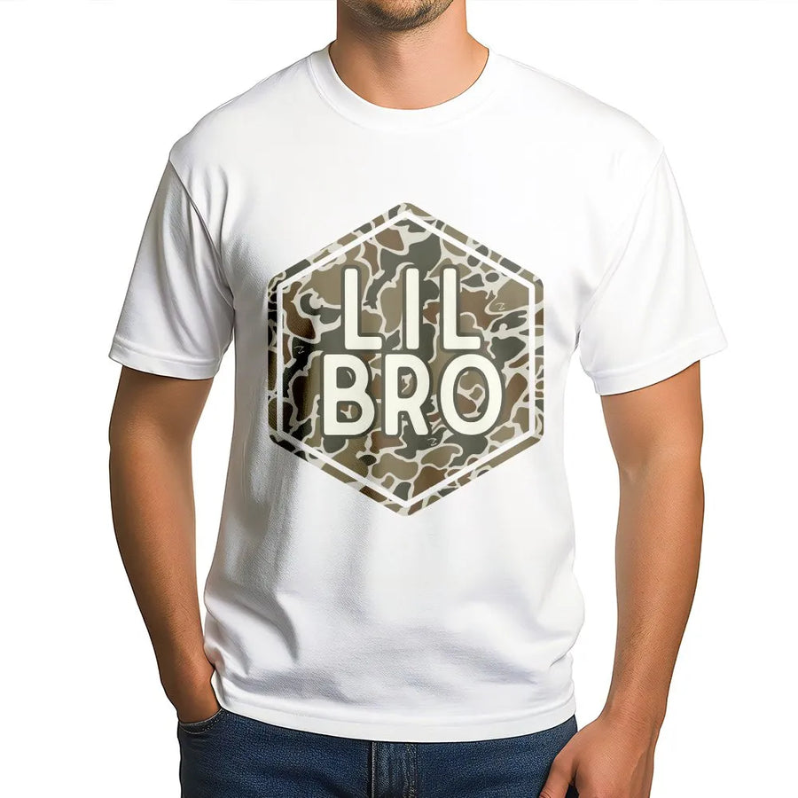 Lil Bro Camo T-Shirt | Hexagon Graphic Sweatshirt | Premium Cotton Blend | Matching Sibling Gift for Little Brother
