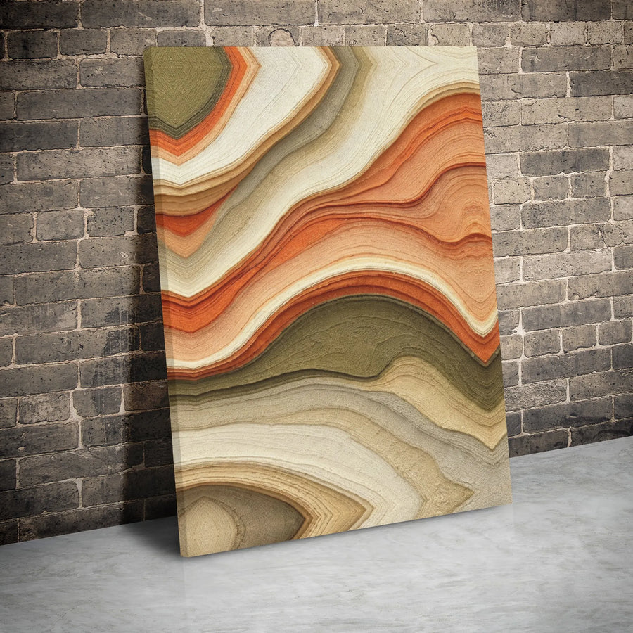 Abstract Agate Wall Art | Earth Tone Wavy Texture Print | Premium 1.25-Inch Gallery Wrap Canvas | Modern Minimalist Home Decor