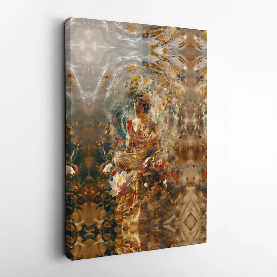 Spiritual Goddess Canvas Wall Art | Abstract Lotus and Water Goddess Print | Premium Gallery Wrapped Canvas | Yoga Studio & Meditation Room Decor Gift