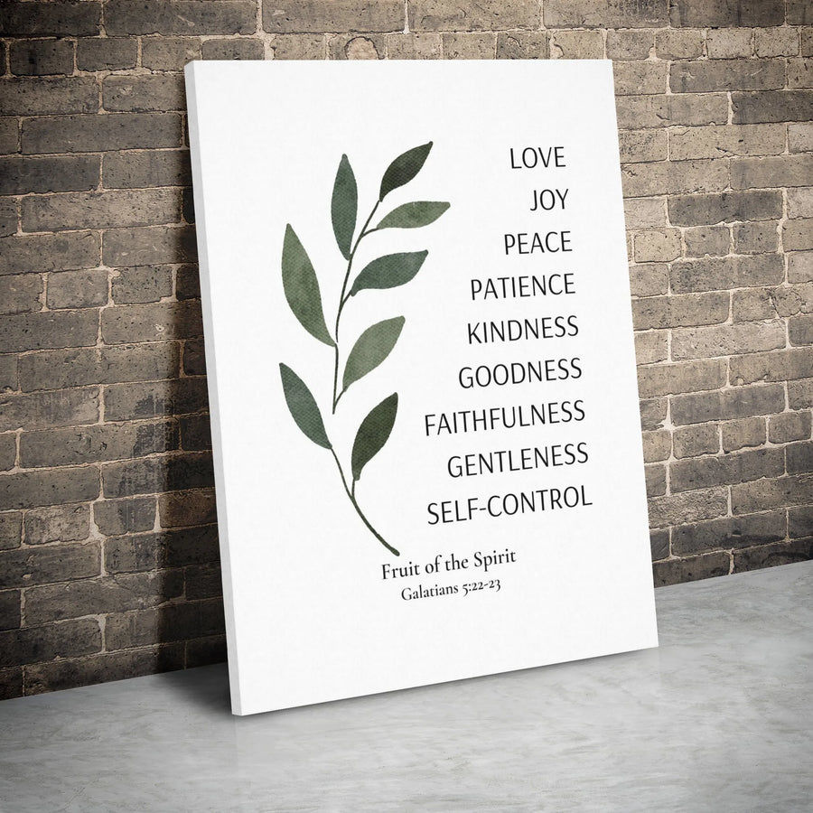 Fruit of the Spirit Canvas Wall Art | Galatians 5:22-23 Watercolor Greenery Branch | Premium Gallery Wrap Decor | Christian Home Gift for Believers