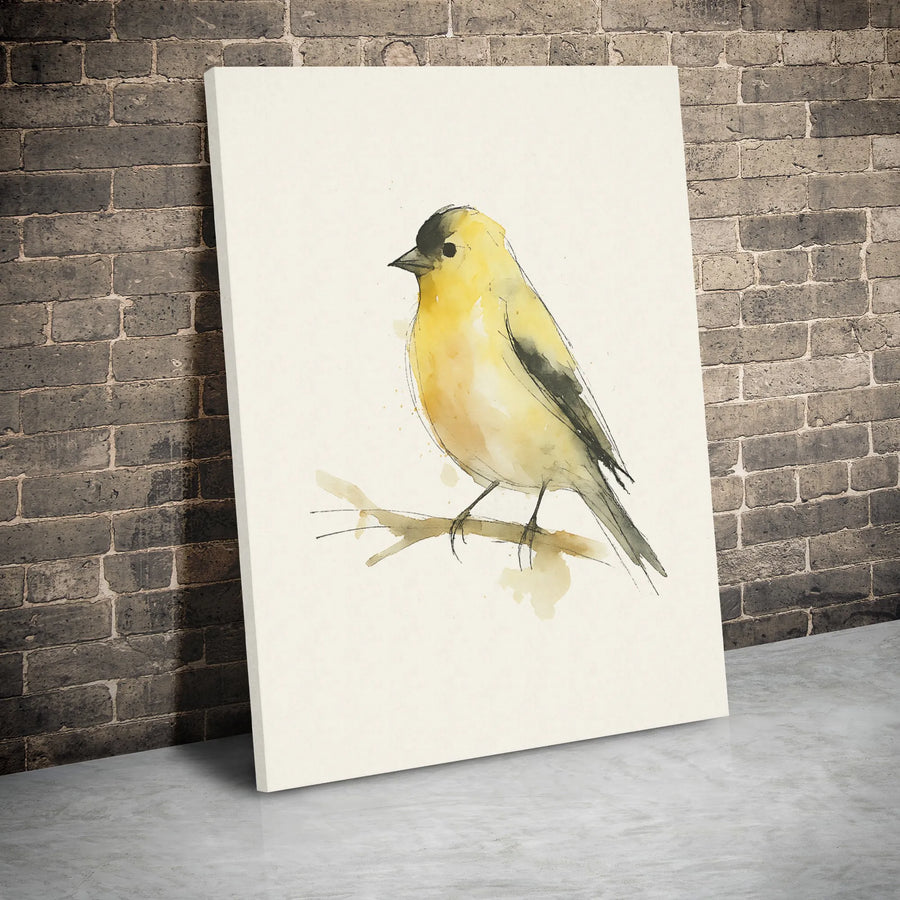 American Goldfinch Wall Art | Watercolor Bird Sketch Print | Premium Gallery Wrapped Canvas | Minimalist Nature Home Decor Gift