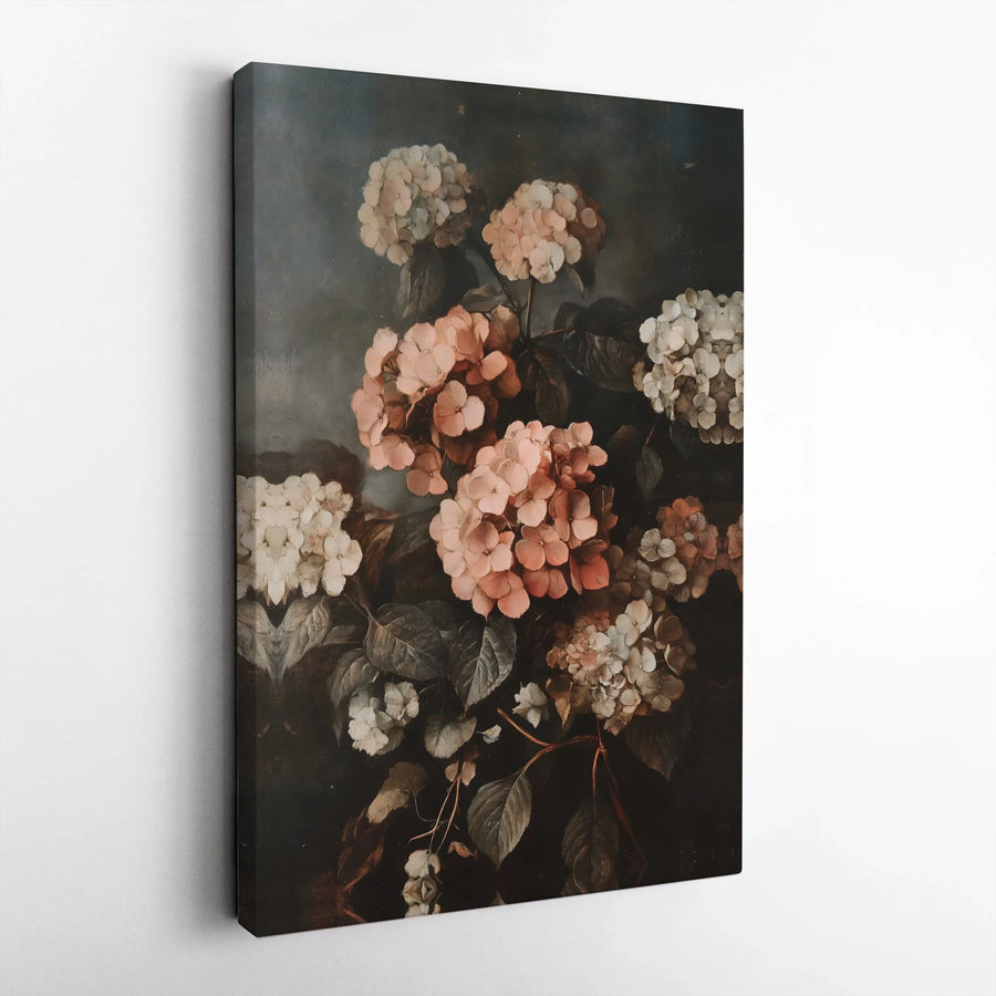 Moody Hydrangea Canvas Wall Art | Vintage Floral Oil Painting Style | Premium 1.25" Gallery Wrap | Sophisticated Home Decor Gift