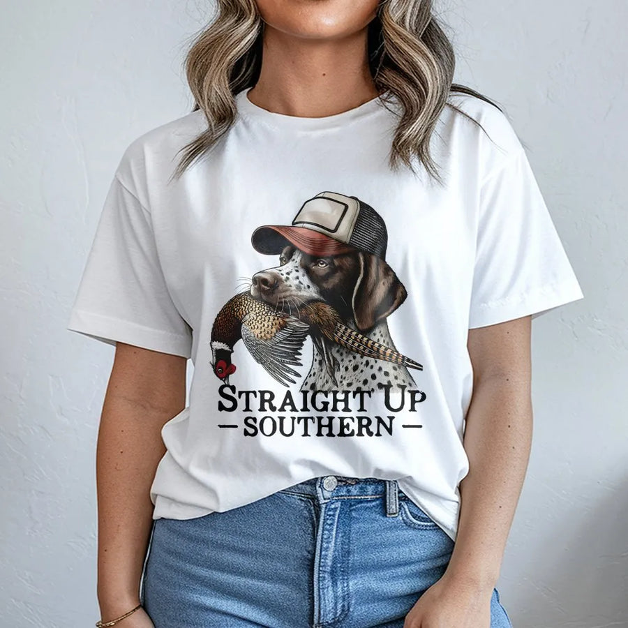 German Shorthaired Pointer T-Shirt | Hunting Dog Wearing Trucker Hat Graphic | Premium 100% Cotton Tee | Gift for Hunters and Bird Dog Lovers