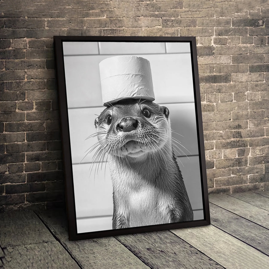 Funny Otter Bathroom Wall Art | Cute Animal With Toilet Paper Roll | Gallery-Quality Canvas Print | Unique Humorous Home Decor Gift