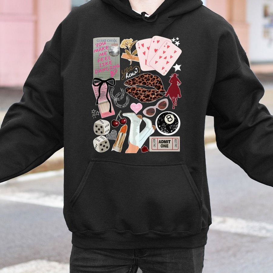 Western Graphic Hoodie | Cowgirl Rodeo Aesthetic Collage | Premium Cotton Blend | Retro Country Music Festival Gift for Women