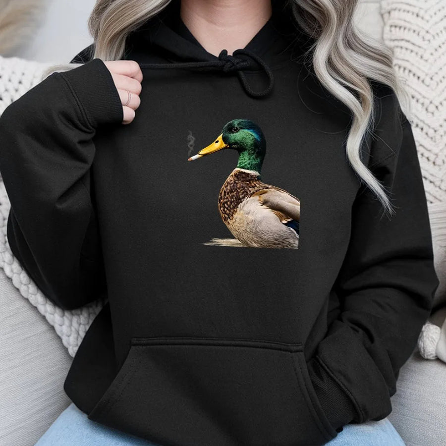 Funny Smoking Duck Hoodie | Viral Mallard Meme Graphic Sweatshirt | Premium Cotton Blend | Novelty Gift for Hunters & Birdwatchers